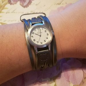 Gray leather Wrap Watch